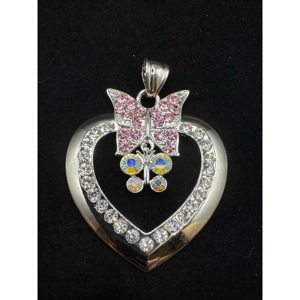 Heart With Pink Rinestone Butterfly Pendant / Charm‎